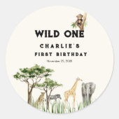 Wild One Safari Animal Birthday ラウンドシール (正面)