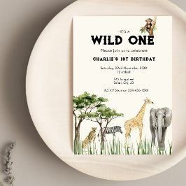 Wild One Safari Animal Birthday Invitation 招待状
