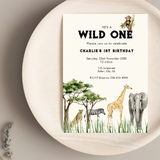 Wild One Safari Animal Birthday Invitation 招待状
