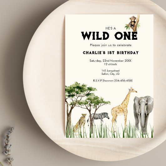 Wild One Safari Animal Birthday Invitation 招待状