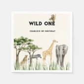 Wild One Safari Animal Birthday Party スタンダードカクテルナプキン (正面)