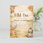 Wild One Safari Animals 1st バースデー招待状 招待状 (スタンド正面)