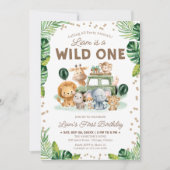 Wild One Safari Animals 1st Birthday 招待状 (正面)