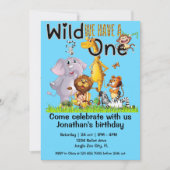 Wild One Safari Animals 1st Birthday cartoon 招待状 (正面)