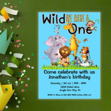 Wild One Safari Animals 1st Birthday cartoon