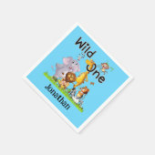 Wild One Safari Animals 1st Birthday cartoon Invit スタンダードカクテルナプキン (角)