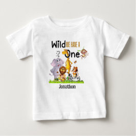 Wild One Safari Animals 1st Birthday cartoon Invit ベビーTシャツ