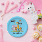 Wild One Safari Animals 1st Birthday cartoon Invit ペーパープレート (パーティー)