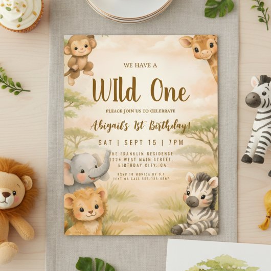 Wild One Safari Animals 1st Birthday Invitation 招待状