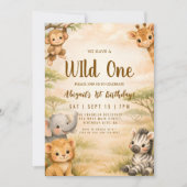 Wild One Safari Animals 1st Birthday Invitation 招待状 (正面)