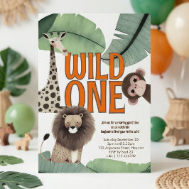 Wild One Safari Animals 1st Birthday Party 招待状