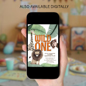 Wild One Safari Animals 1st Birthday Party 招待状