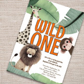 Wild One Safari Animals 1st Birthday Party 招待状