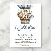 Wild One Safari Animals 1st Birthday Party 招待状