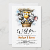 Wild One Safari Animals Baby Shower 招待状 (正面)