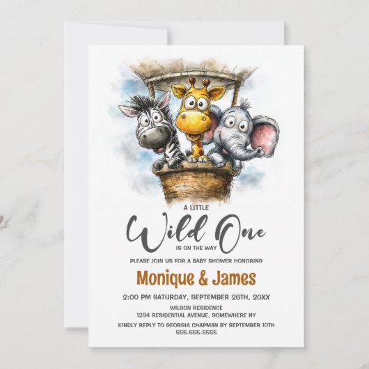 Wild One Safari Animals Baby Shower 招待状 (正面)