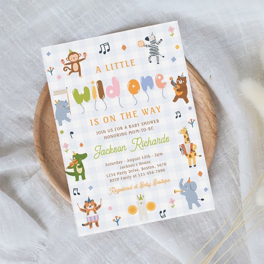 Wild One Safari Animals Baby Shower 招待状