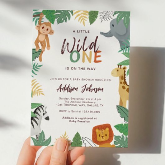 Wild One Safari Animals Baby Shower 招待状