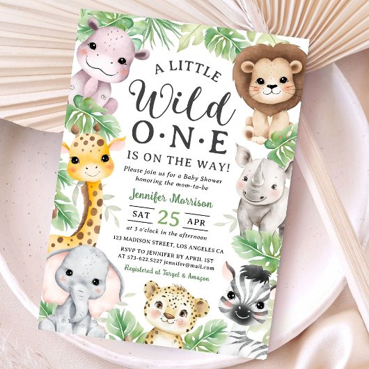 Wild One Safari Animals Baby Shower Invitation 招待状