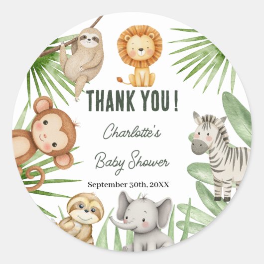 Wild One Safari Animals Boy Baby Shower ラウンドシール (正面)