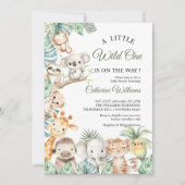 Wild One Safari Animals Boy Baby Shower 招待状 (正面)