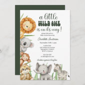 Wild One Safari Animals Boy Baby Shower 招待状 (正面/裏面)