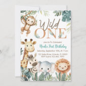 Wild One Safari Animals Boy Birthday Party 招待状 (正面)