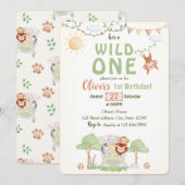 Wild One Safari Animals Boy First Birthday  招待状 (正面/裏面)