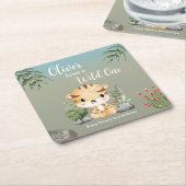Wild One Safari Animals Cute Tiger 1st Birthday スクエアペーパーコースター (アングル)