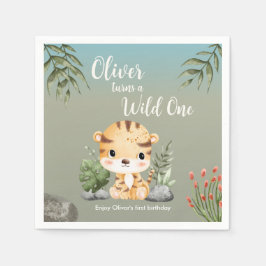 Wild One Safari Animals Cute Tiger 1st Birthday スタンダードカクテルナプキン