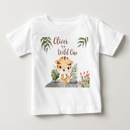 Wild One Safari Animals Cute Tiger 1st Birthday ベビーTシャツ (正面)