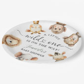 Wild One Safari Animals Jungle Baby Shower ペーパープレート (アングル)
