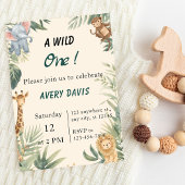 Wild One Safari Animals Kids Birthday Invitation 招待状