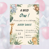 Wild One Safari Animals Kids Birthday Invitation 招待状