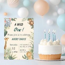 Wild One Safari Animals Kids Birthday Invitation 招待状