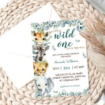 Wild One Safari Animals Sage Green ベビーシャワー