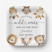 Wild One Safari Animals Twin Baby Shower ペーパープレート (正面)