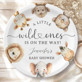 Wild One Safari Animals Twin Baby Shower ペーパープレート