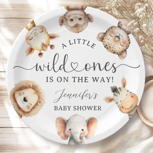 Wild One Safari Animals Twin Baby Shower ペーパープレート
