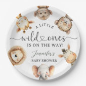 Wild One Safari Animals Twin Baby Shower ペーパープレート (正面)