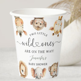 Wild One Safari Animals Twin Baby Shower 紙コップ