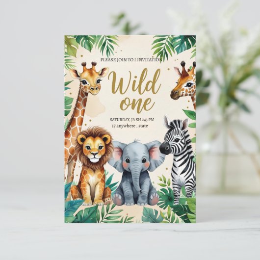 Wild One Safari Birthday Invitation 招待状 (スタンド正面)