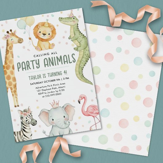 Wild One Safari Boy Birthday Party 招待状