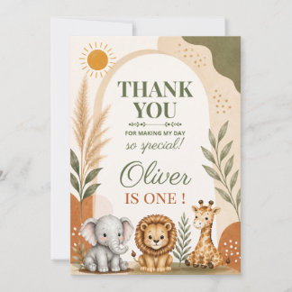 Wild One Safari First Birthday サンキューカード