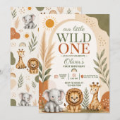 Wild One Safari First Birthday 招待状 (正面/裏面)