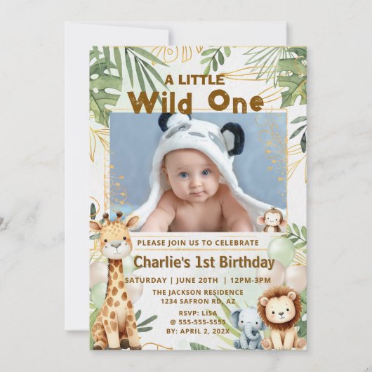 Wild One Safari First Birthday Invitation 招待状 (正面)