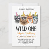 Wild One Safari First Birthday – Jungle Animal  招待状 (正面)