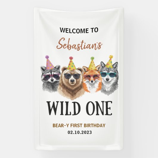 Wild One Safari First Birthday – Jungle Animal  横断幕 (縦)