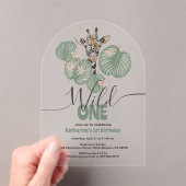 Wild One Safari Giraffe Cute Animal Birthday Party アクリル招待状 (インサイチュ (ポータブル))