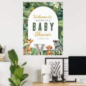 Wild One Safari Greenery Baby Shower Welcome Sign ポスター (ホームオフィス)